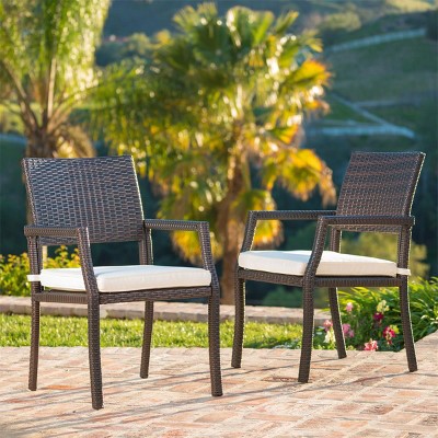 2pk Modern Wicker Outdoor Dining Chair with Cushions Armrest Patio Chairs-Tanpinhause