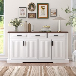 TiramisuBest 63" Fluted Sideboard Buffet Cabinet, Farmhouse Coffee Bar Cabinet with 4 Doors & 3 Drawers for Kitchen, Dining & Living Room - 1 of 4