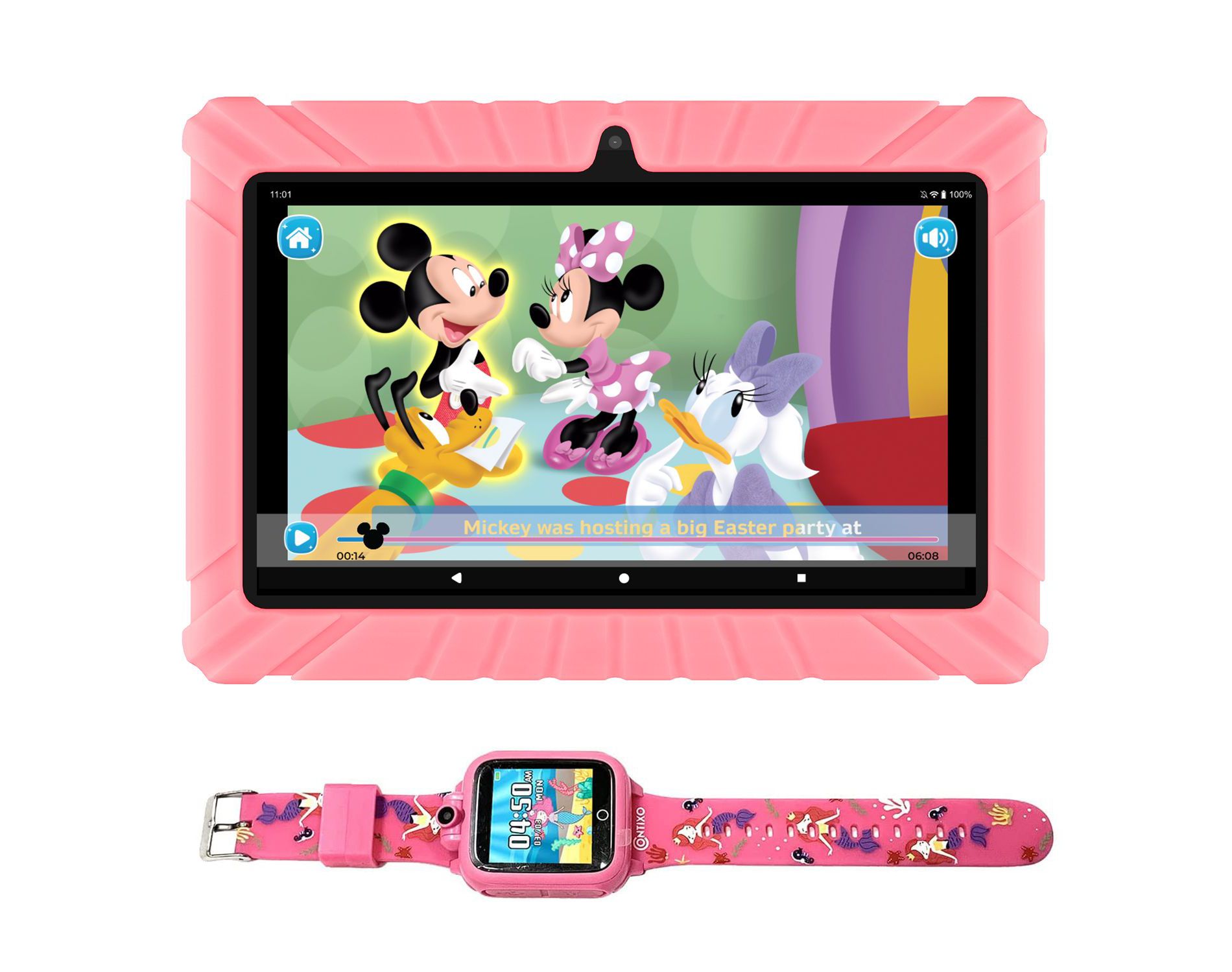 Contixo 7" Android Kids Tablet 32GB (2025Model), Includes 50+ Disney Storybooks & Stickers, Protective Case with Kickstand, and Kids Watch