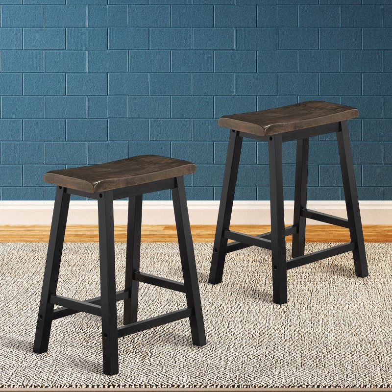 Tangkula Set of 2 Bar Stools 24"H Saddle Seat Pub Chair Home Kitchen Dining Room Gray, 5 of 7