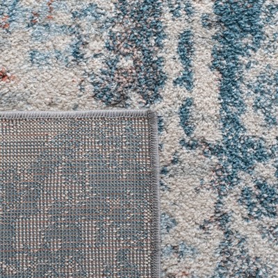 Ivory and Dark Blue Abstract 6' x 9' Washable Rug