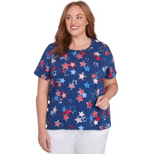 Alfred Dunner Women's Star Studded Tee , Navy , Size 1X - 1 of 4