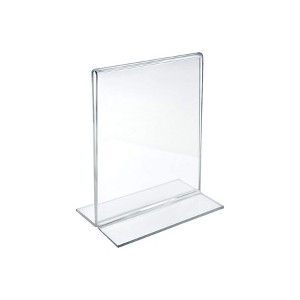 Azar Displays Bottom Loading Clear Acrylic T-Frame Sign Holder 4" Wide x 6'' High- Vertical/Portrait. - 1 of 4