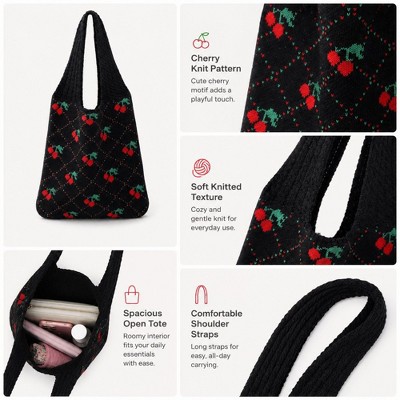 Alilang Women's Cherry Knit Tote Bag Crochet Shoulder Purse Large Summer Beach Carryall - Black — фото 3
