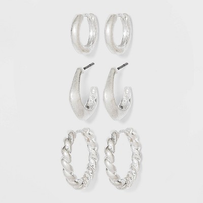 Hinged Twisted and Smooth Hoop Earrings - Universal Thread™ Silver