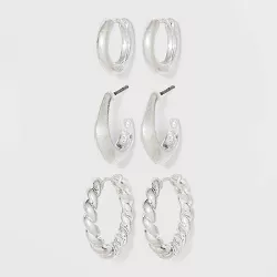 Hinged Twisted and Smooth Hoop Earrings - Universal Thread™ Silver