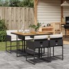 vidaXL 5 Piece Patio Dining Set - Black Poly Rattan Outdoor Furniture w/Cushions - Rectangular Acacia Wood Table for Garden, Backyard, Deck - 2 of 4