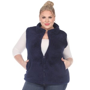 Plus Size Zip up High Pile Fleece vest -White Mark - 1 of 4