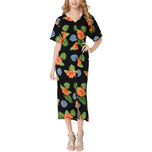LA LEELA Women's Beachwear Swimsuit Coverups for Women Summer Cover Ups for Swimwear Women Button Up Beach Dress Night T Shirt L-XL Black, Floral - 1 of 4