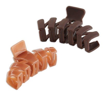 Conair Unbreakable Zigzag Plastic Claw Clips - Mixed Finish - Brown/Light Brown - All Hair - 2pk