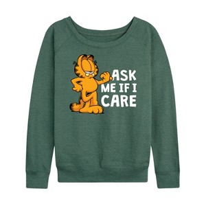 Women's - Garfield - Ask Me If I Care Lightweight French Terry Wide Neck Long Sleeve Shirt - 1 of 4