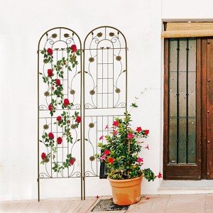 MOEPISY 2 Pack Metal Garden Trellis 86.7 inch x 19.7 inch Brown - 1 of 4