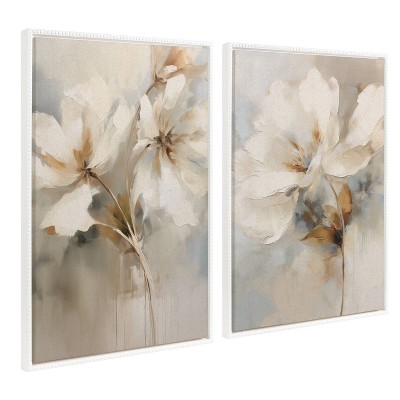 Sylvie Beaded Abstract Botanical Floral Linen Painting Set on Canvas