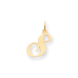 Black Bow Jewelry 14k Yellow Gold Ella Collection Small Fancy Script Initial Pendant A-W - 1 of 4