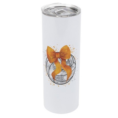 Elanze Designs 20 Ounce Stainless Steel On the Go Travel Tumbler With Push Top Lid, Volleyball With Orange Bow