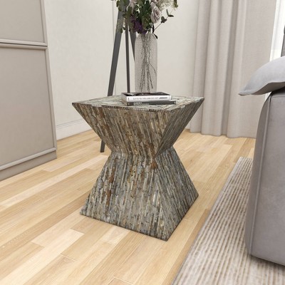 Handcrafted Shell Inlay Wooden Accent Table - Black and Gray