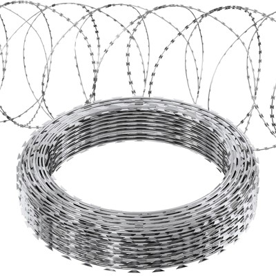 VEVOR Razor Wires, 98 ft Razor Barbed Wire, 2 Rolls Razor Wire Fencing Razor Fence,Double Spiral Razor Ribbon Barbed Wire Galvanized Razor Wire Fence