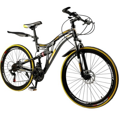 Topteng 21 Speed 26 inches Mountain Bike, Full Suspension MTB for Teenagers- Yellow