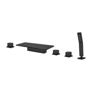 Cobbe Waterfall Bathroom Tub Faucet Set with 11.02-Inch Wide Bathtub Spout, Hand Shower and Water Inlet 5 Hole Installation Matte Black - 1 of 4
