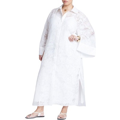 ELOQUII Women's Plus Size Floral Oversize Shirt Dress