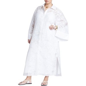 ELOQUII Women's Plus Size Floral Oversize Shirt Dress - 1 of 3