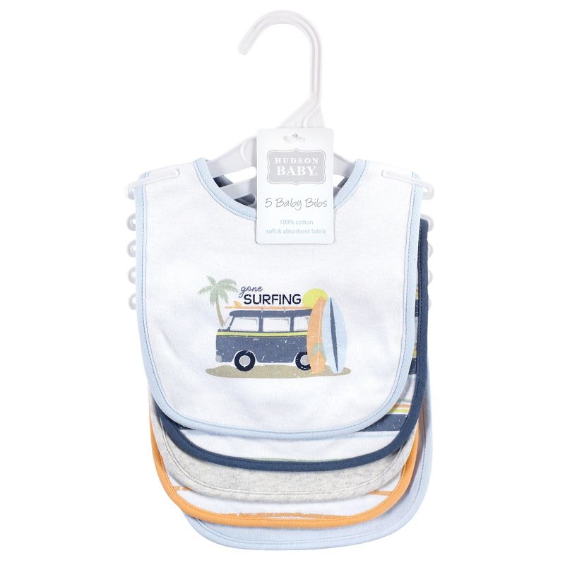 Hudson Baby Infant Boy Cotton Bibs, Gone Surfing, One Size, 3 of 9
