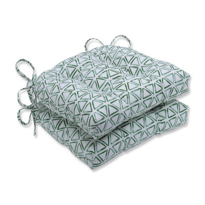 Set of 2 Painted Triangles Verte Reversible Chair Pad - Pillow Perfect: Weather-Resistant Patio Cushions, Geometric Design