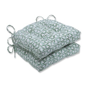 Set of 2 Painted Triangles Verte Reversible Chair Pad - Pillow Perfect: Weather-Resistant Patio Cushions, Geometric Design - 1 of 3