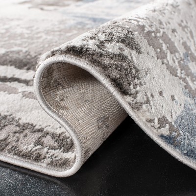 6'7" Square Grey and Blue Abstract Synthetic Area Rug
