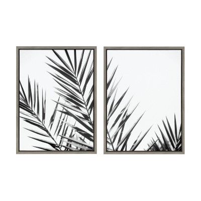 Kate and Laurel Sylvie Palm I and II BW Framed Canvas by Amy Lighthall, 2 Piece 18x24, Gray