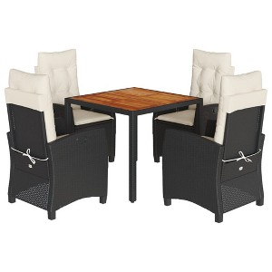 vidaXL 5 Piece Patio Dining Set with Cushions Black Poly Rattan Adjustable Reclining Chairs and Acacia Wood Table for Outdoor Garden or Patio - 1 of 4