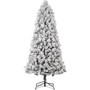 Artificial Christmas Tree with White Lights & Foldabe Metal Stand, Flocked Christmas Pine Trees for Home, Holiday Decoration - 1 of 4