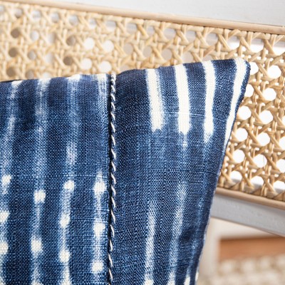 Navy and Cream Square Decorative Pillow with Rope Trim