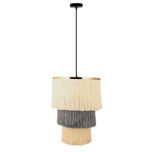 River of Goods Mylo 18" Cream and Gray Fringe Pendant Light - 1 of 4