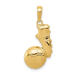 Black Bow Jewelry 14k Yellow Gold 2D Polished Soccer Ball and Shoe Pendant - 1 of 4