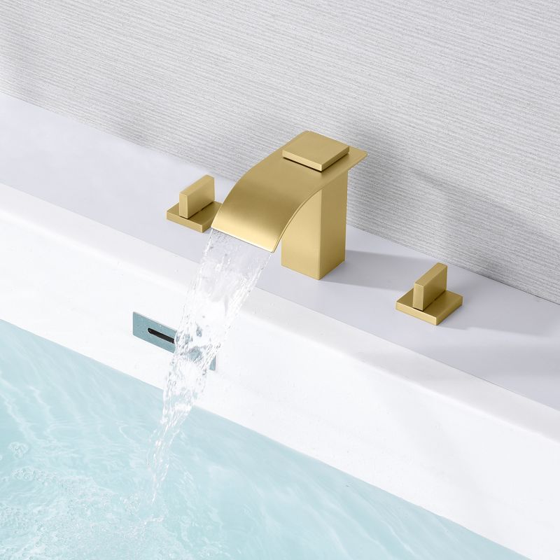 Sumerain Two Handle Roman Tub Faucet 3 Hole Waterfall Bathtub Faucet Brushed Gold with  Brass Valve, 3 of 8