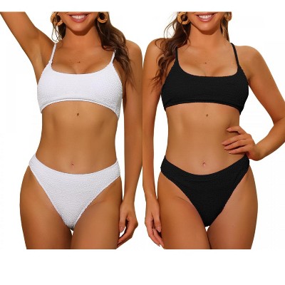 INSPIRE CHIC Women's Ribbed Adjustable Spaghetti Straps Sports Bikini Sets 2 Sets