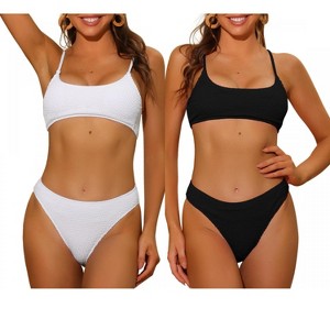 INSPIRE CHIC Women's Ribbed Adjustable Spaghetti Straps Sports Bikini Sets 2 Sets - 1 of 4
