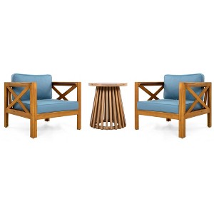 NAYSAYE Patio Chaise Lounges Outdoor Wood Leisure Set with Cushions and Side Table for Backyard Balcony, Blue and Teak, 28.7"*27.9"*24" - 1 of 4