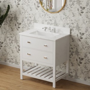 30" White Bathroom Vanity Set with Soft-Closing Doors & Brushed Gold Hardware - Fully Assembled Plywood Storage Cabinet, Timeless Elegance - 1 of 4