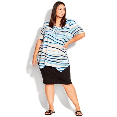 Avenue Women's Plus Size Sharkbite Print Top