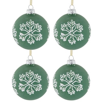 Northlight 4ct Green Glass Christmas Ball Ornaments With White Snowflakes 3  (80mm) : Target