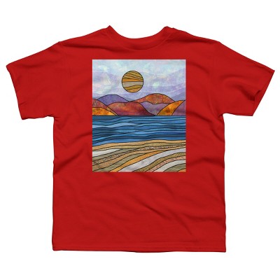 Boy's Design By Humans Beach Landscape Stain Glass By Maryedenoa T-Shirt