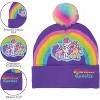 MLP Kids Winter Hats -  Cute Warm Pom Pom Beanie for girls Ages 4-14 Cold Weather Purple Rainbow Hat - 3 of 4
