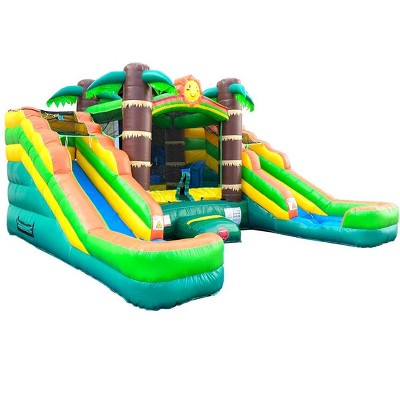 Tropical Inflatable Bounce House with Dual Water Slides