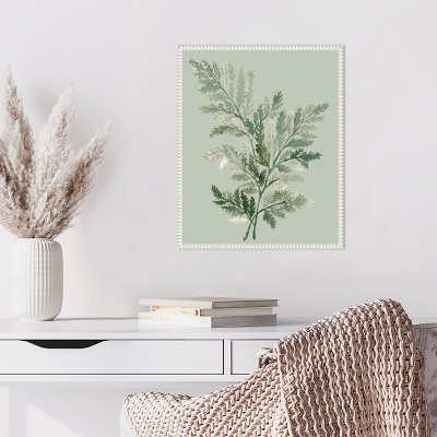 Green Ferns Botanical Canvas Print with Beaded White Frame