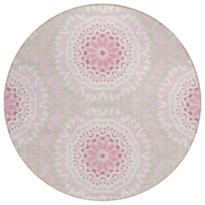 Pink Blush And Ivory Floral Medallion Washable Indoor Outdoor Area Rug