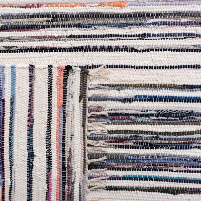 Ivory & Charcoal Striped Cotton 4' Square Handwoven Rag Rug