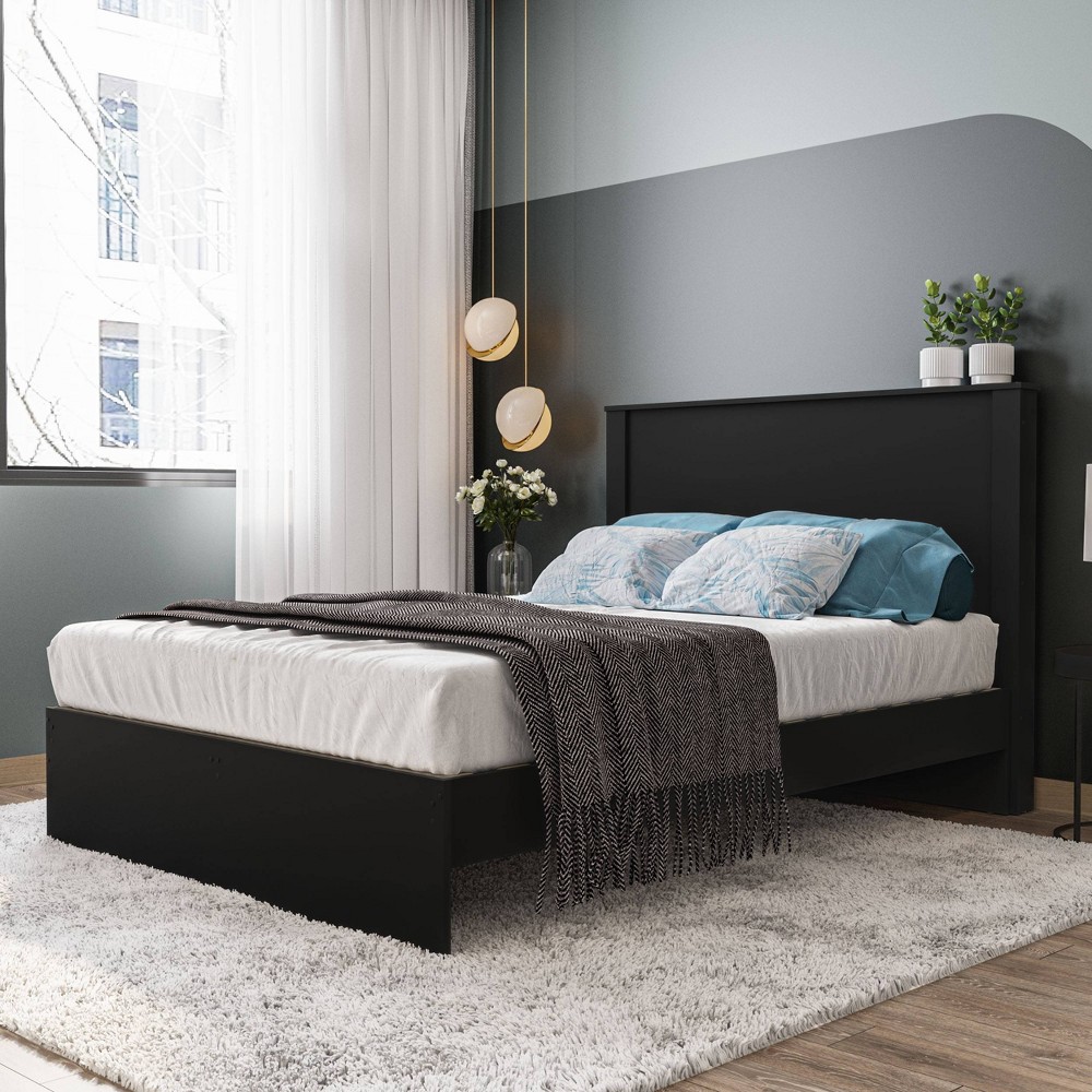 Polifurniture Full Juliette Panel Headboard Black : Modern Style, Wood Composite, MDF Surface