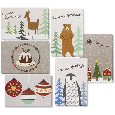 Sustainable Greetings 36-Pack Merry Christmas Greeting Cards and Envelopes, Cute Animals Designs (4 x 6 In)